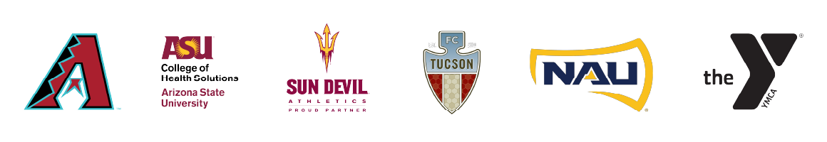 Partner Logos - Arizona Diamondbacks, ASU College of Health Solutions Arizona State University, Sun Devil Athletics Proud Partner, FC Tucson, NAU, The YMCA